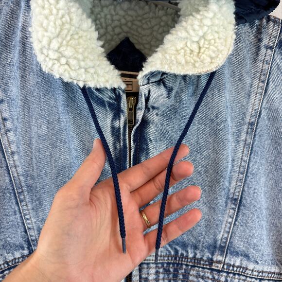 VTG 80's Hugo Valentino Acid Wash Sherpa Lined Denim Trucker Jacket Size Large - Picture 3 of 15